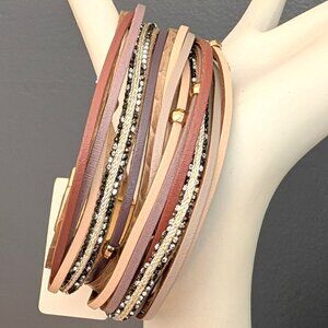 SAACHI multi strand leather and brass bracelet